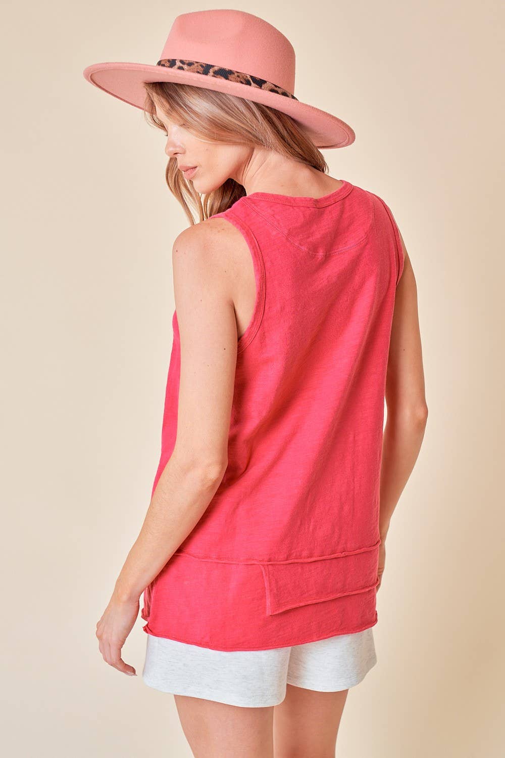 Scoop Neck Enzyme Washed Tank in Fuchsia by Doe and Rae