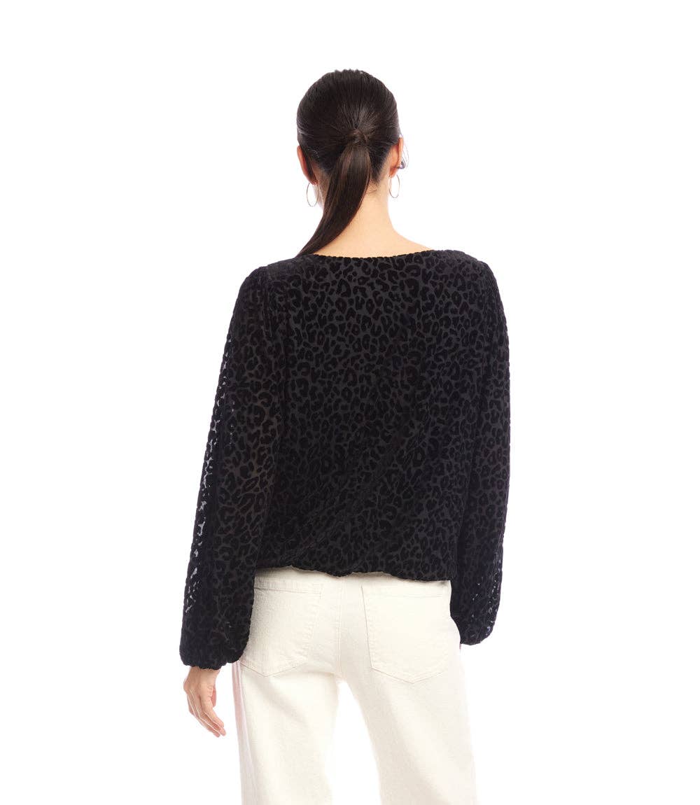 Karen Kane - Blouson Sleeve Velvet Burnout Boatneck Top: Leopard