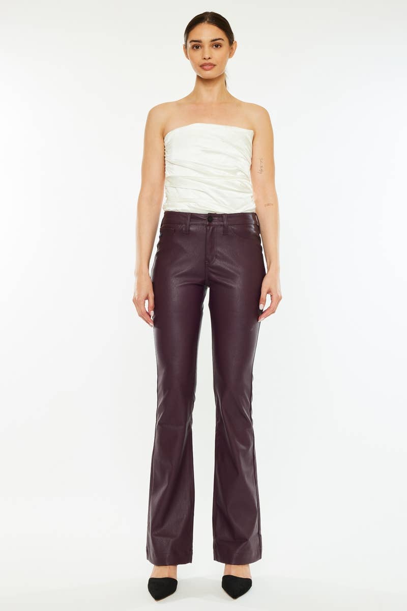 Kan Can USA - BURGUNDY Vegan Leather Pants