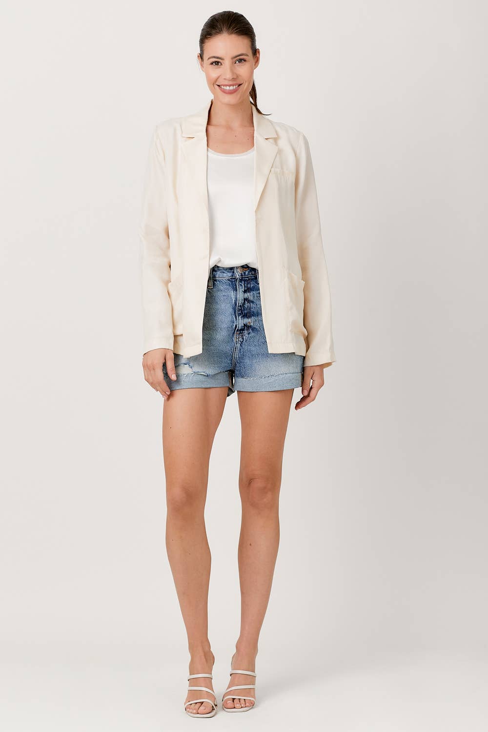 Modal Open Jacket in Cream