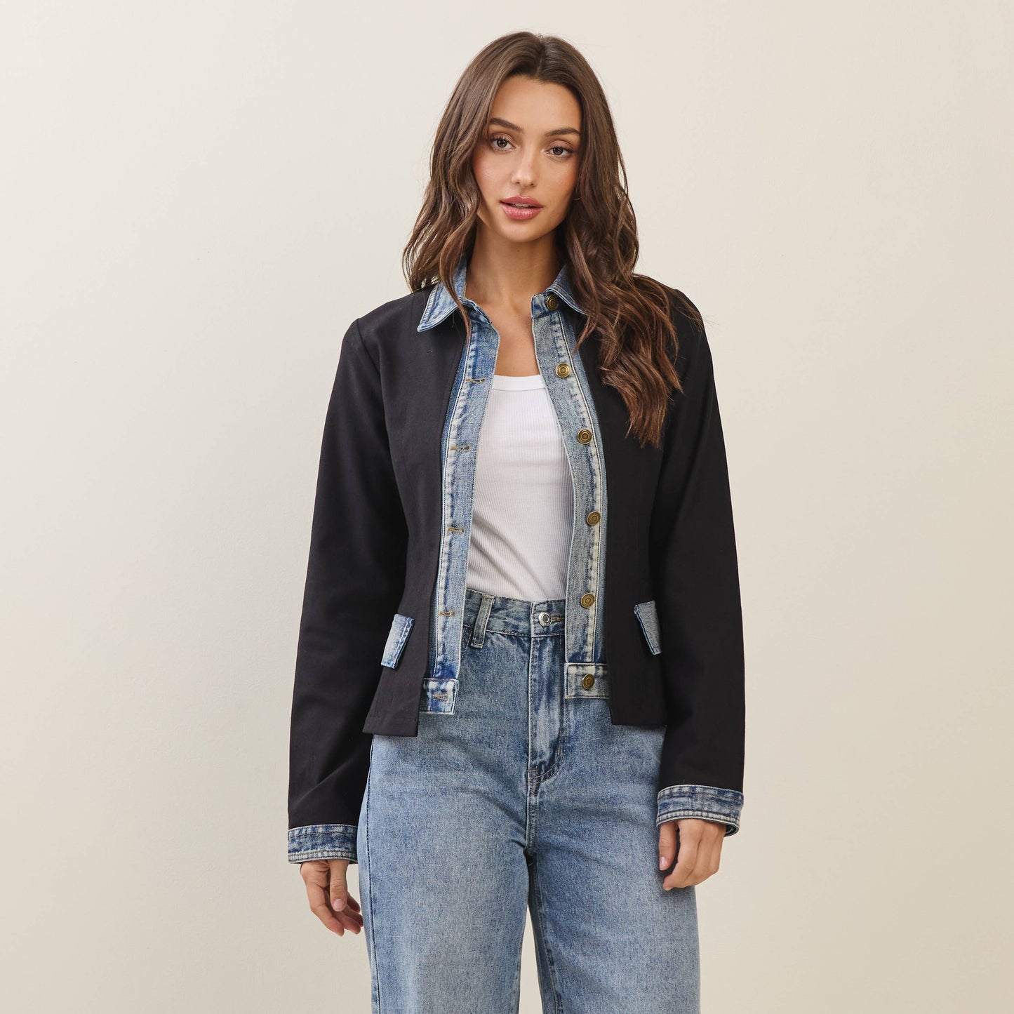 Able - Denim trim jacket: Black