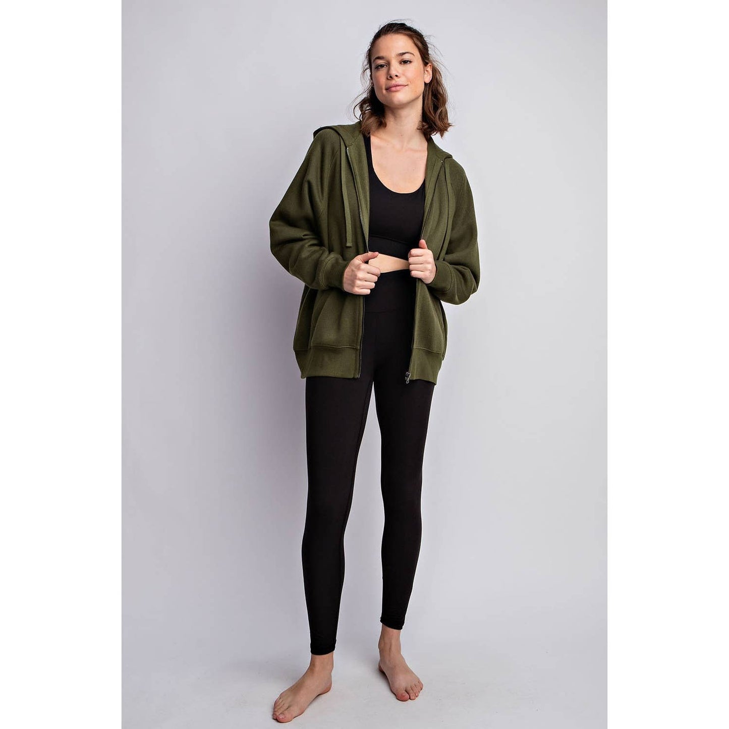 Rae Mode - FLEECE FRENCH TERRY FULL ZIP HOODIE JACKET: Olive