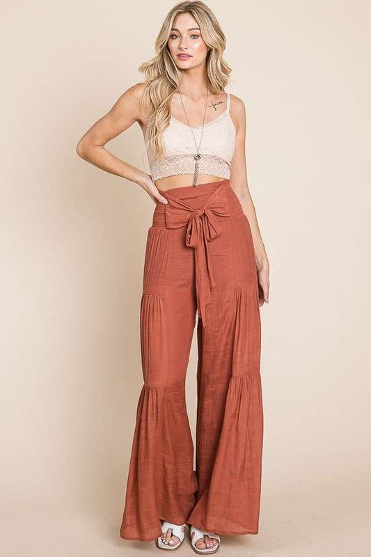 ONLINE ONLY!  Tie Front Ruched Waist Pants