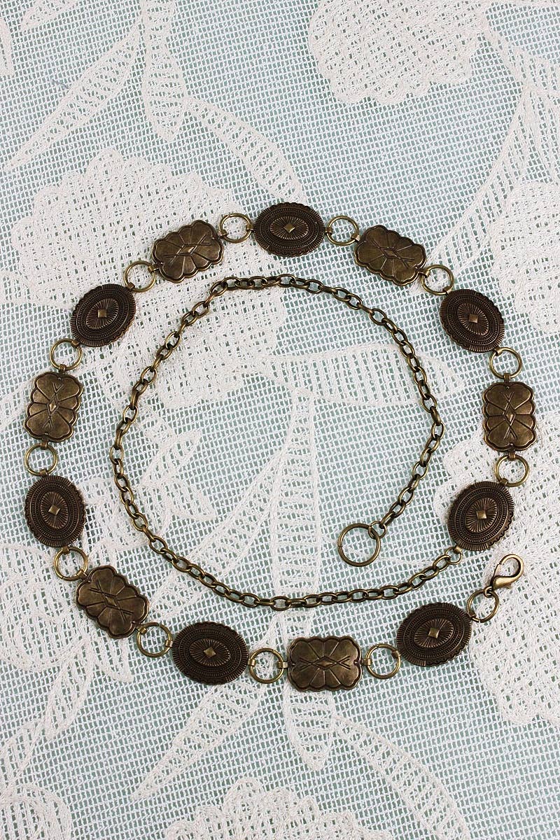 Leto Accessories - Vintage Geometric Western Chain Belt – Timeless Cowboy Chic: Bronze