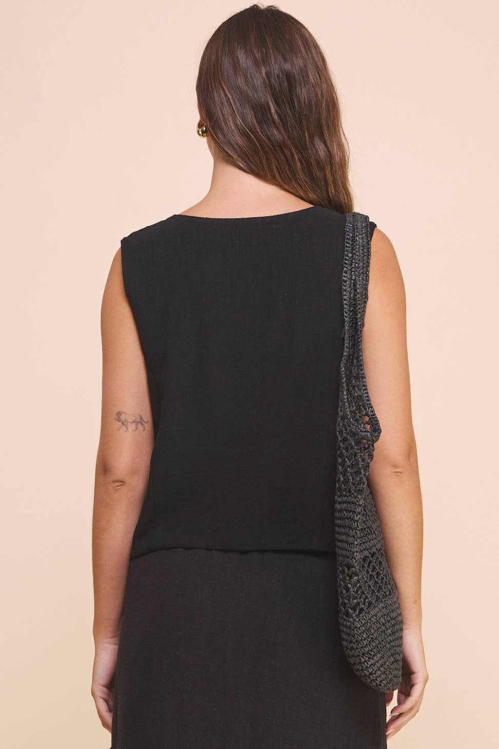 Linen Tie Vest Black: Black