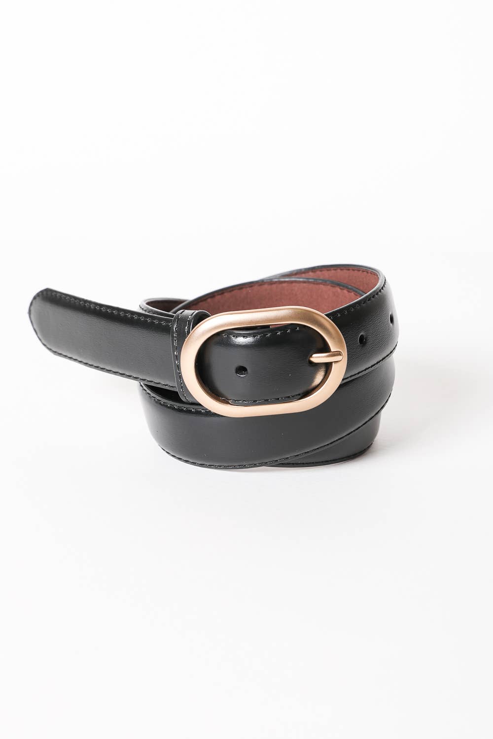 Matte Rosegold Oval Buckle Hip Belt: Black