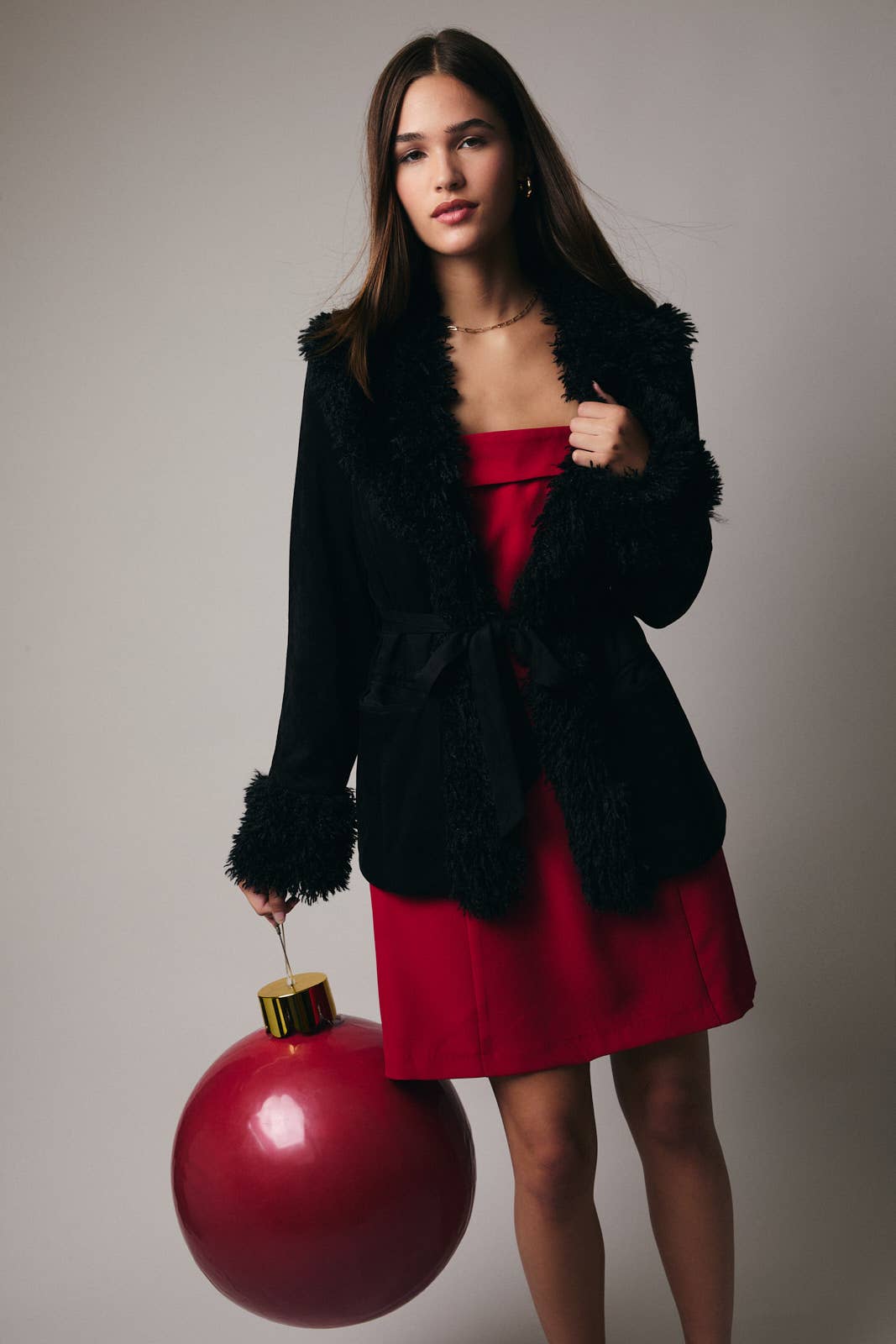 Sunday Edition by LE LIS - LONG SLEEVE FAUX FUR DETAILED SUEDE JACKET: Black