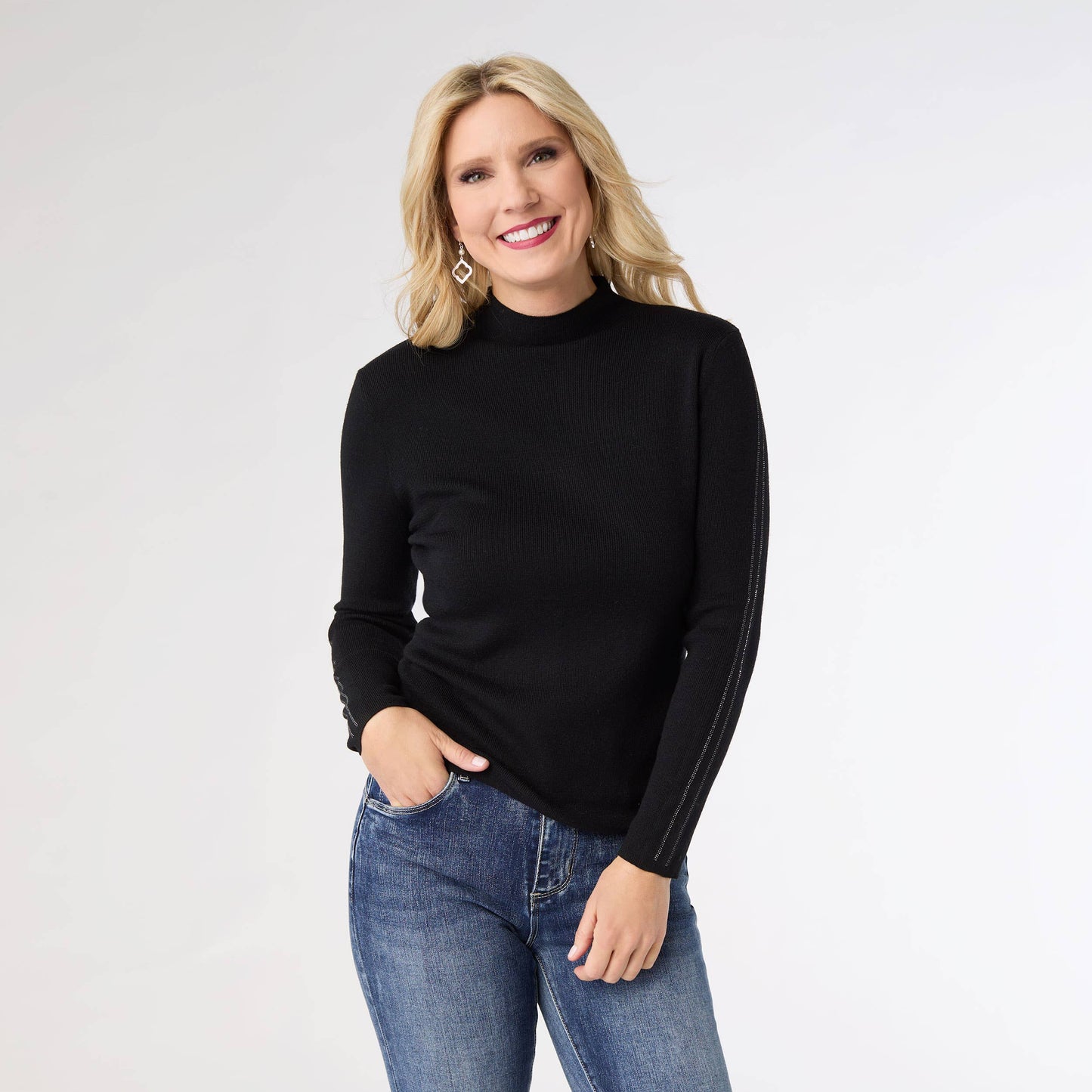 COCO + CARMEN - Ataya Sweater with Stripe Sparkle Sleeve in Black