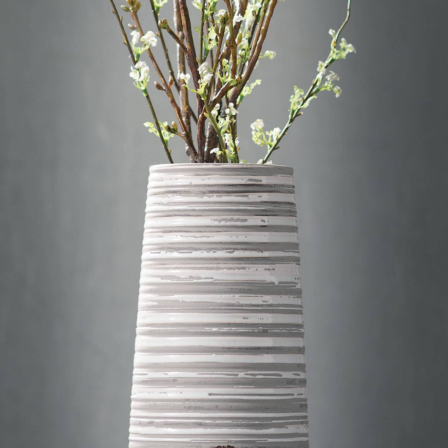 Sullivans Home Decor - TALL STRIPED GRAY WHITE VASE