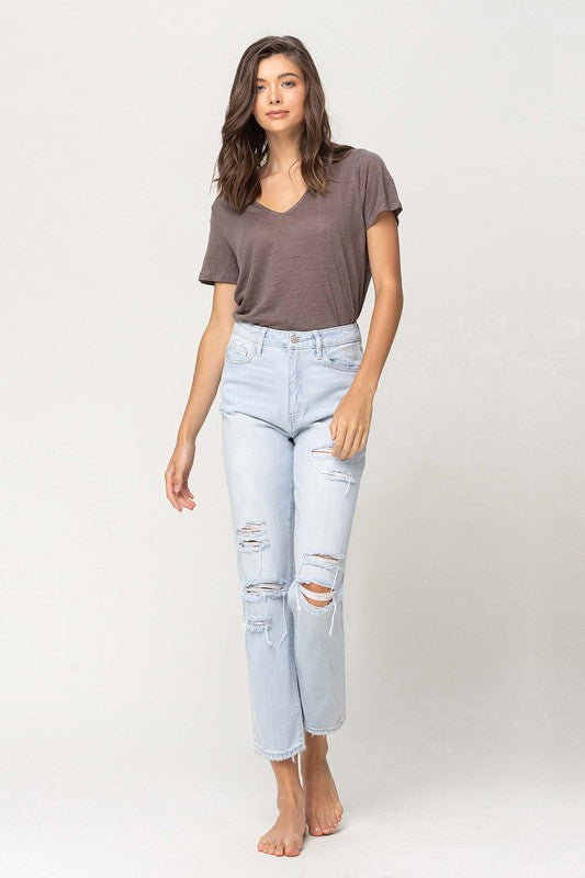 ONLINE ONLY! Super High Rise Distressed Crop Straight Jeans