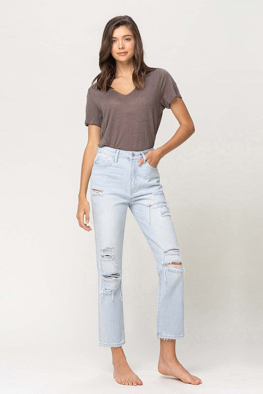 ONLINE ONLY! Super High Rise Distressed Crop Straight Jeans