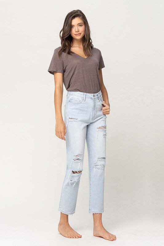 ONLINE ONLY! Super High Rise Distressed Crop Straight Jeans