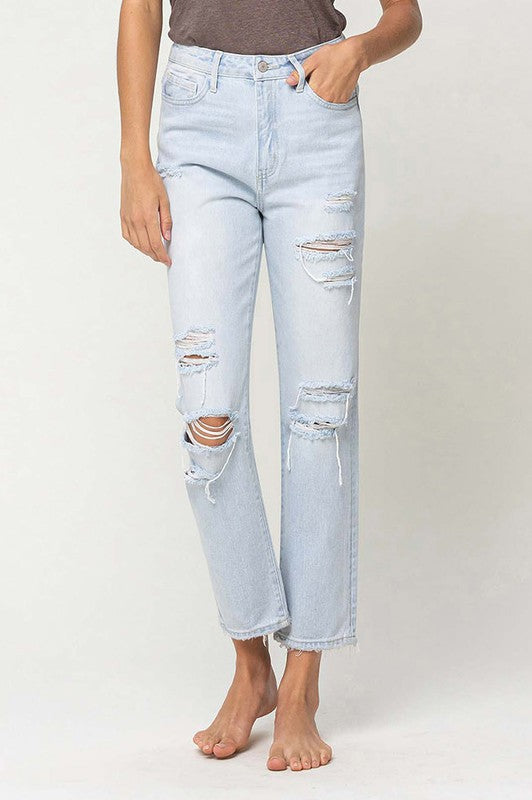 ONLINE ONLY! Super High Rise Distressed Crop Straight Jeans