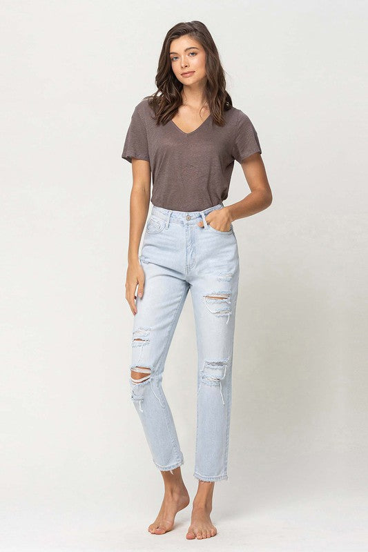 ONLINE ONLY! Super High Rise Distressed Crop Straight Jeans