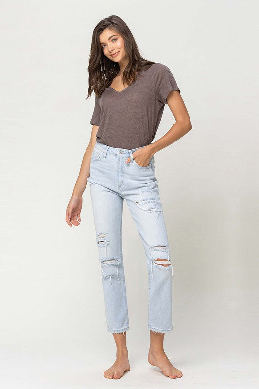 ONLINE ONLY! Super High Rise Distressed Crop Straight Jeans