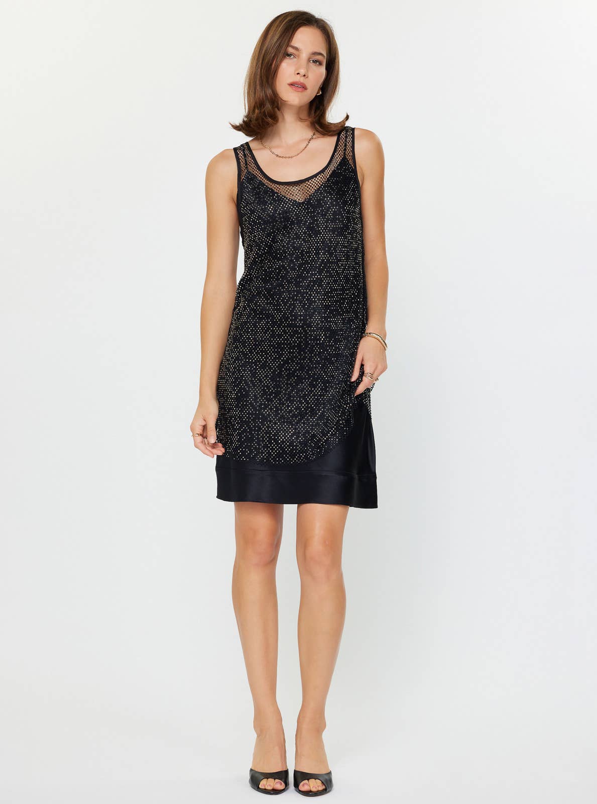 Current Air - Rhinestone Sleeveless Cami Dress: Black