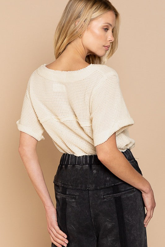 ONLINE ONLY! Half Sleeve V-neck Waffle Knit Top by POL