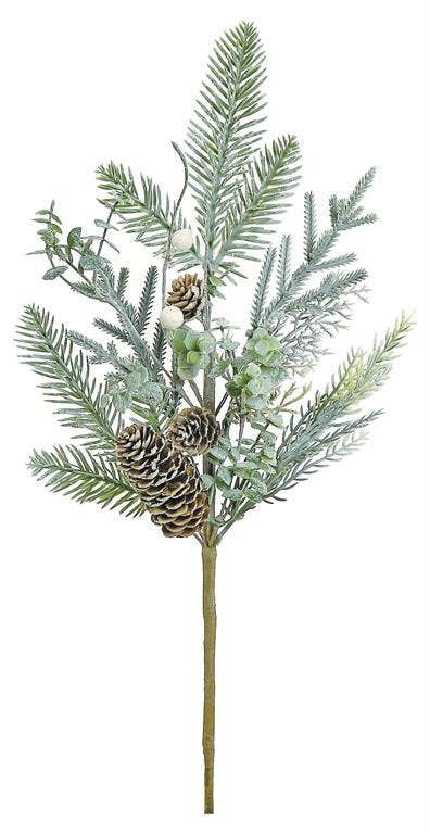 Select Artificials, Inc. - Winter Pine Pick W/cone &, Berry, 18", Sage/White