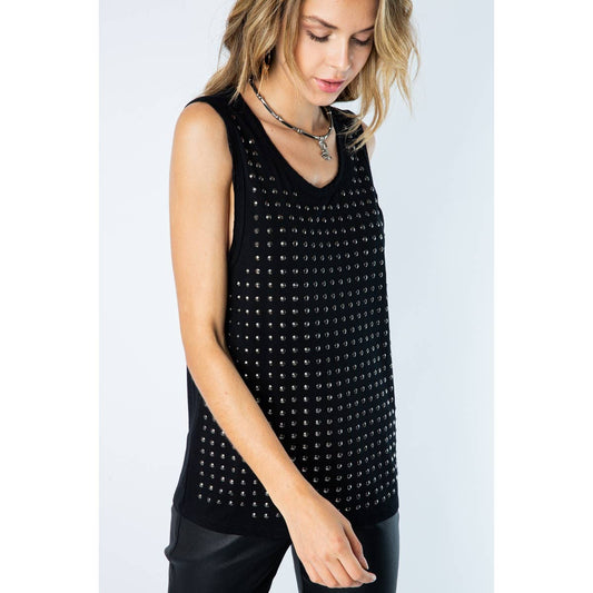 VOCAL - SLEEVELESS TANK WITH METAL STUDS: BLACK