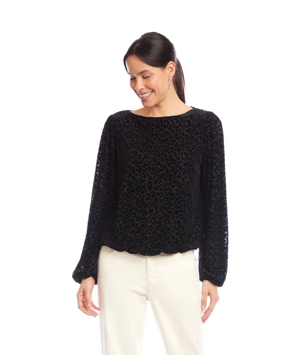 Karen Kane - Blouson Sleeve Velvet Burnout Boatneck Top: Leopard
