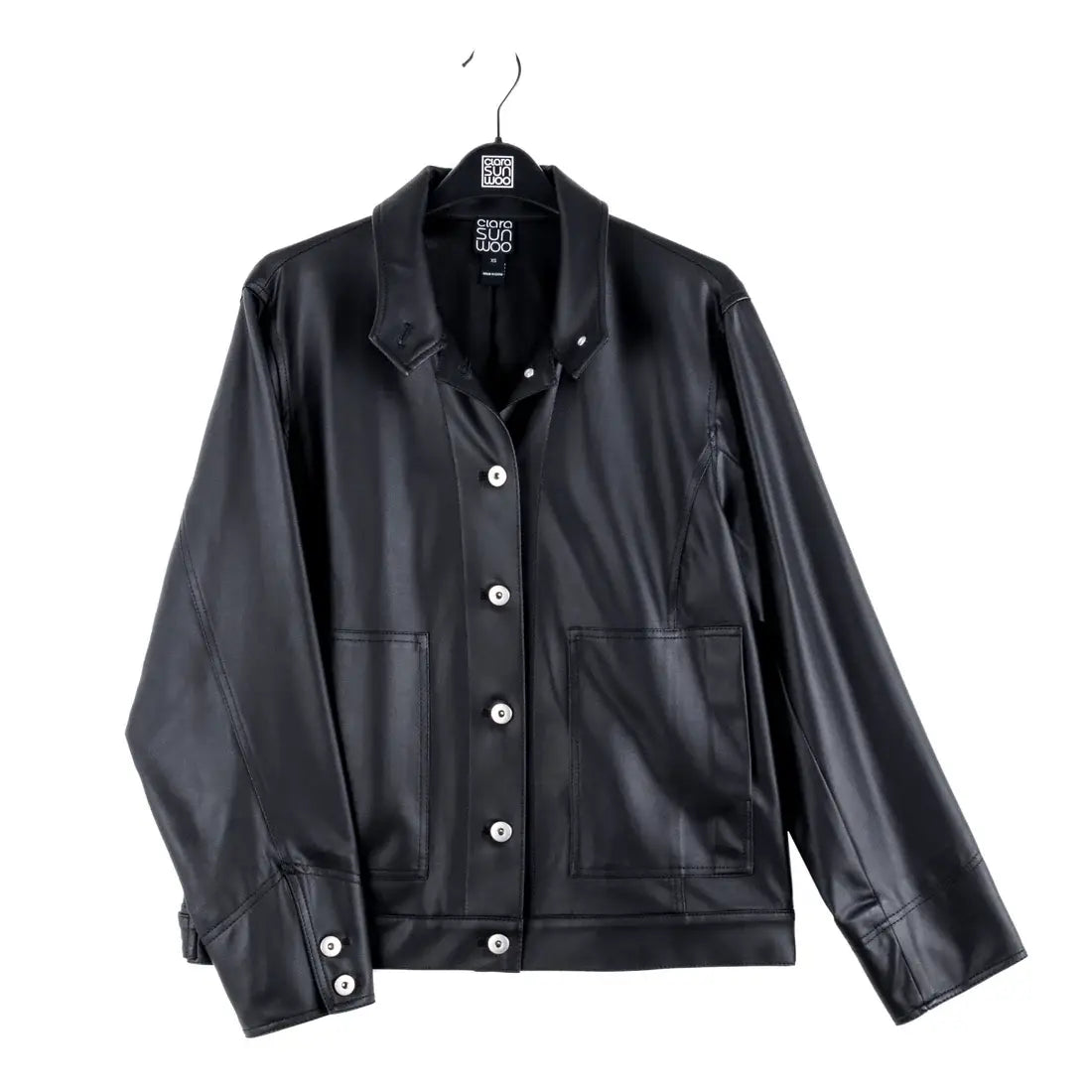 Clara Sunwoo - Liquid Leather ™ Button Closure Pocket Jacket: Black