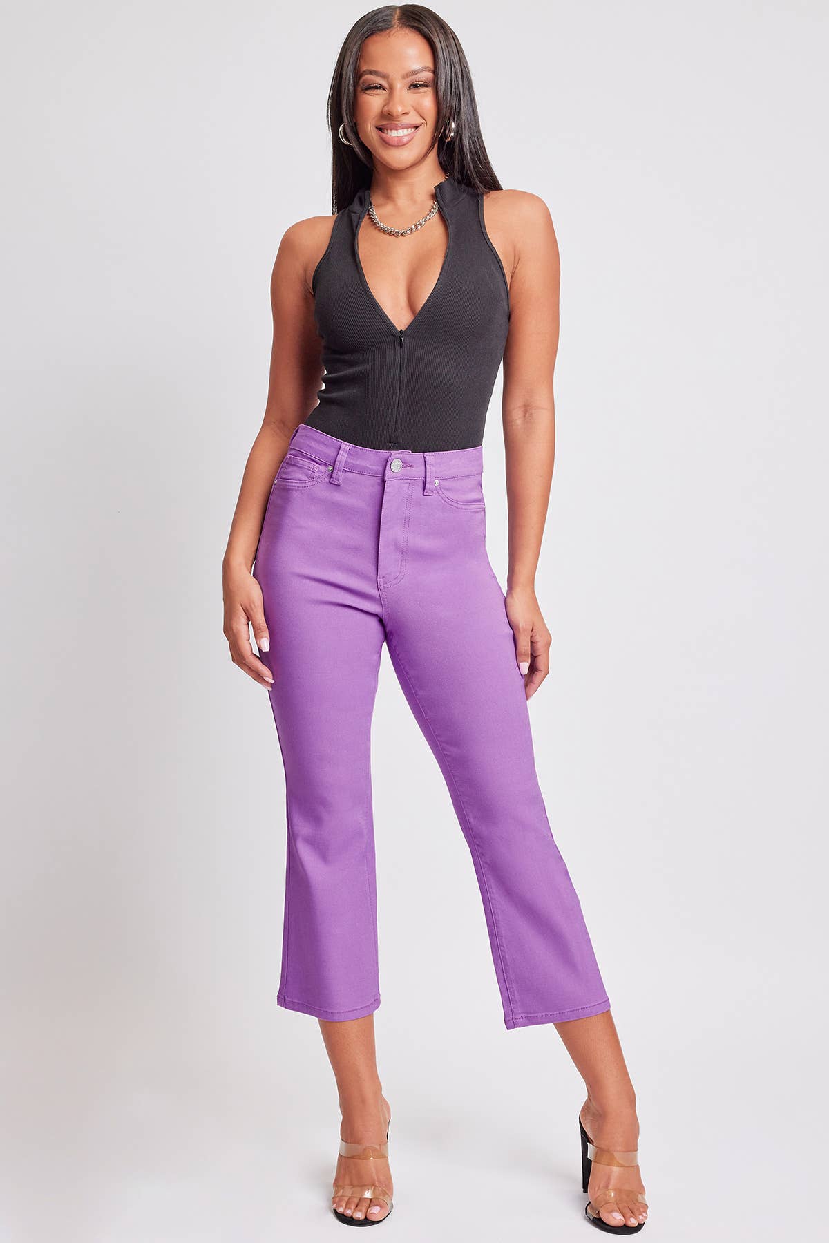 YMI Hyper Stretch Cropped Kick Flare Pants Hydrangea