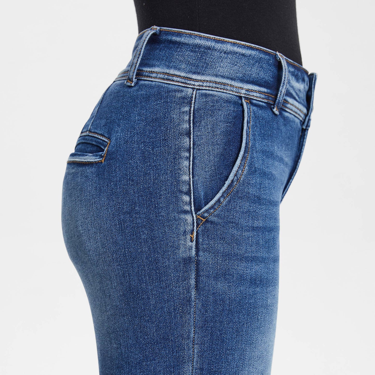 BAYEAS -HIGH RISE STRAIGHT JEANS WITH RAW HEM DARK BLUE