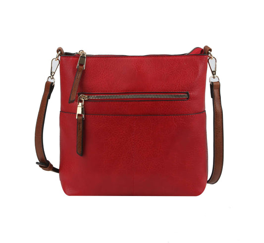Handbag Factory Corp - Classic Front Pocket Crossbody Sling: Red