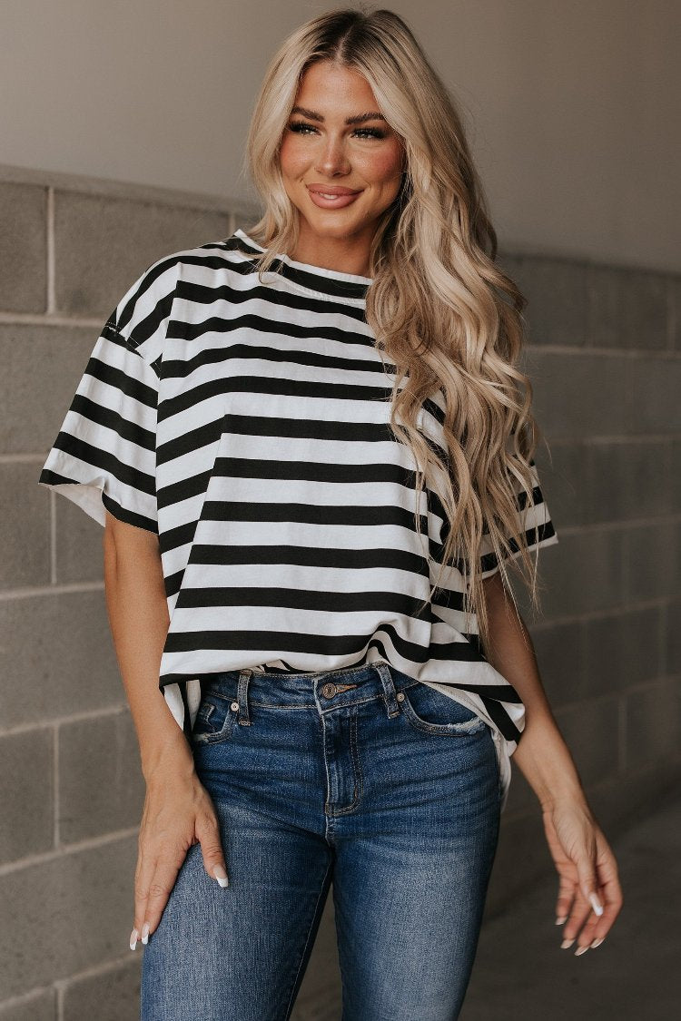 ONLINE ONLY! Ampersand Avenue Boyfriend Tee- Seeing Stripes