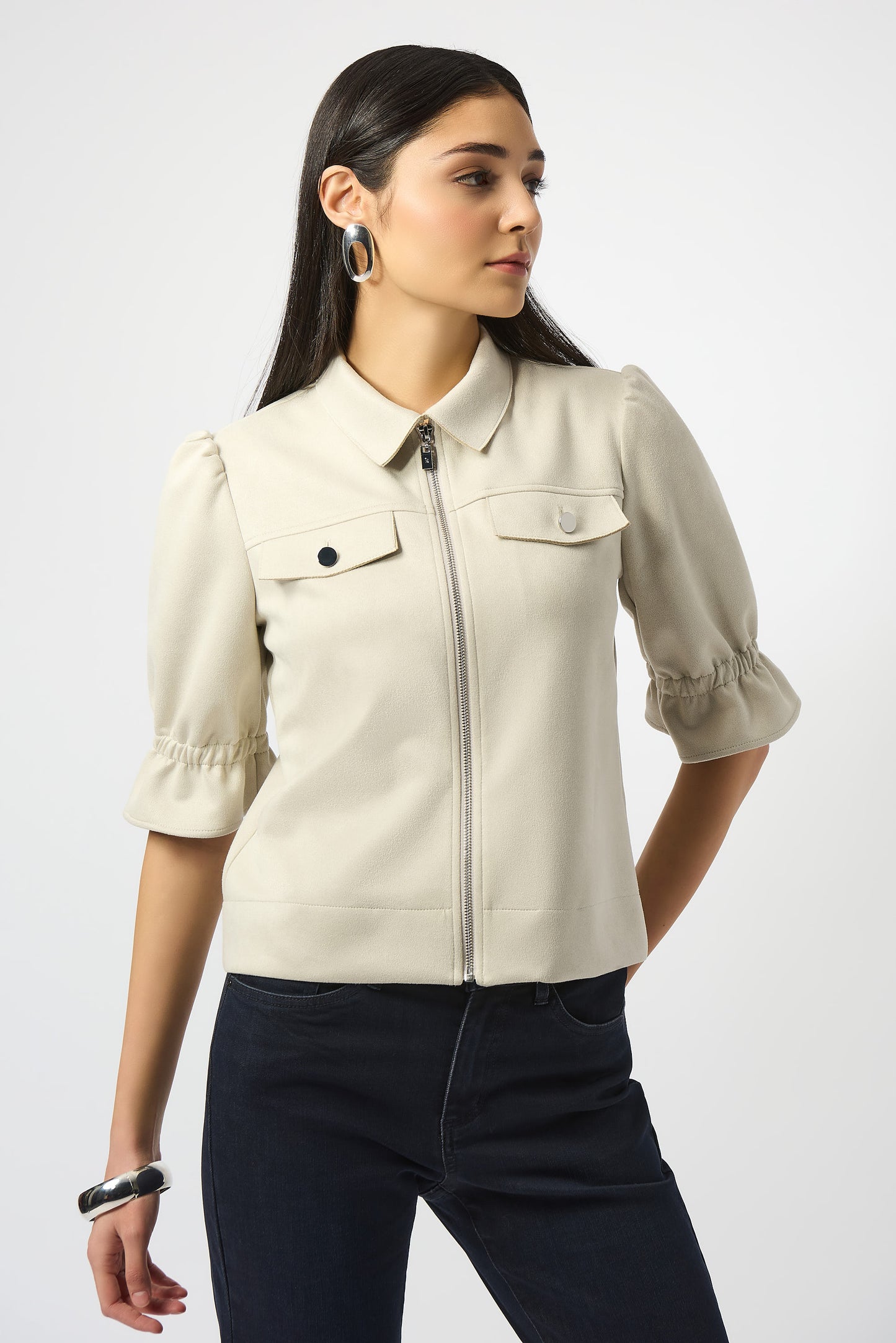 Scuba Suede Cropped Jacket In Moonstone