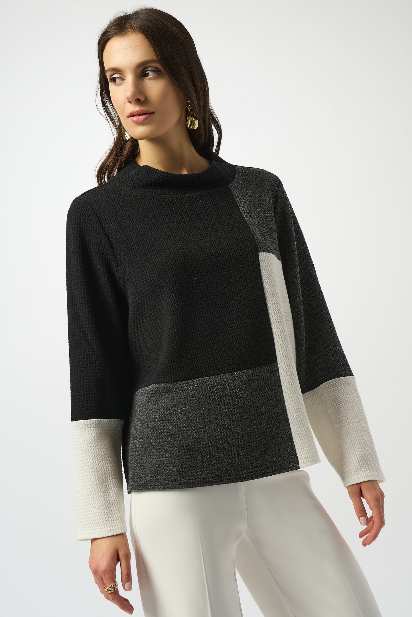 Jacquard Knit Colour-Block Boxy Top