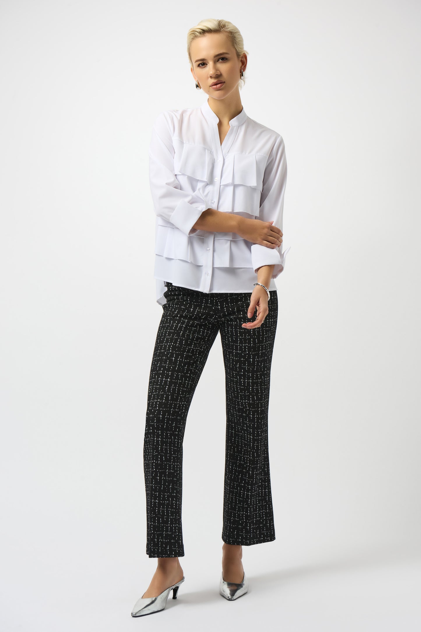 Jacquard Checkered Print Flared Pants