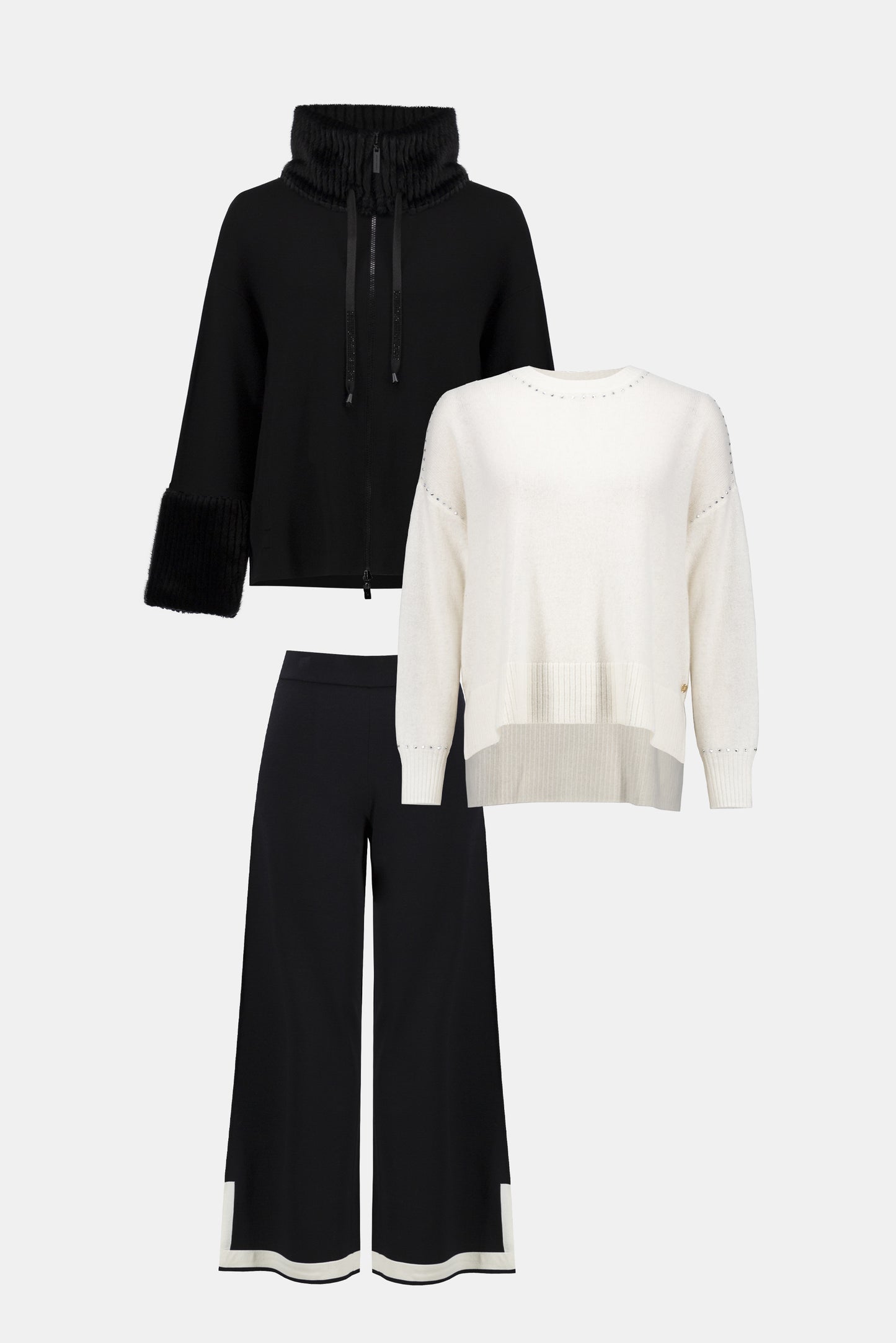 Joseph Ribkoff Sweater Knit Coat With Fur Trim