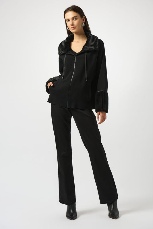Joseph Ribkoff Sweater Knit Coat With Fur Trim