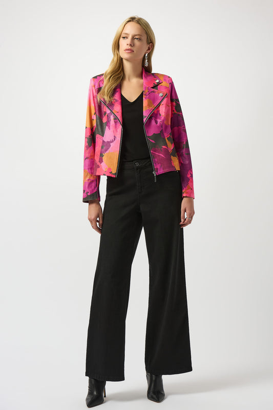 Joseph Ribkoff Foiled Faux Suede Abstract Print Fitted Jacket