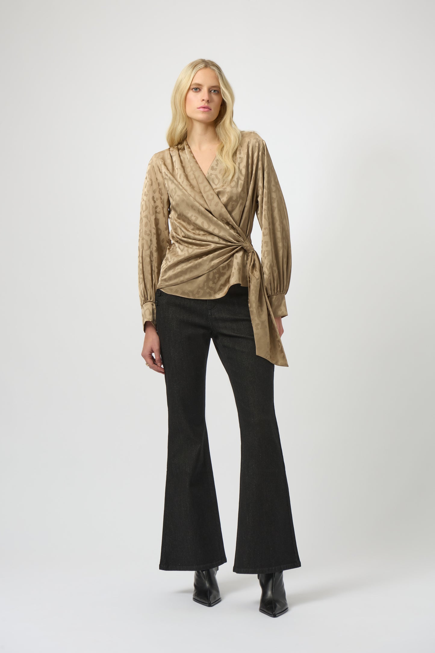 Jacquard Satin Animal Print Wrap Top