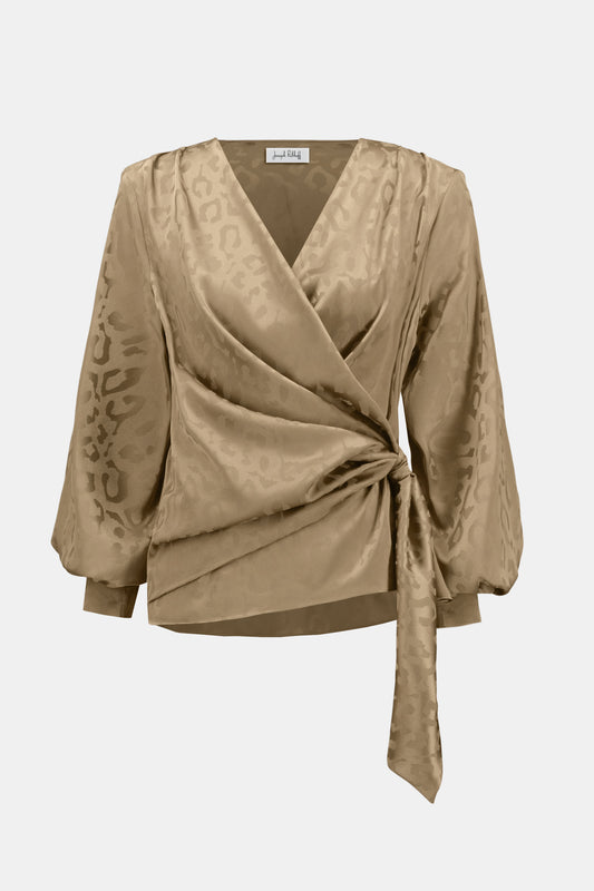 Jacquard Satin Animal Print Wrap Top