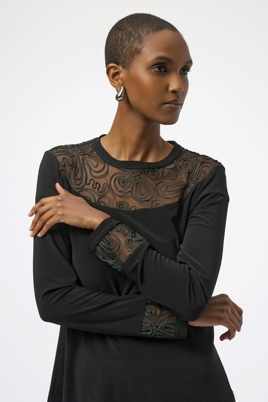 Joseph Ribkoff Silky Knit & Soutache Mesh Fitted Tunic