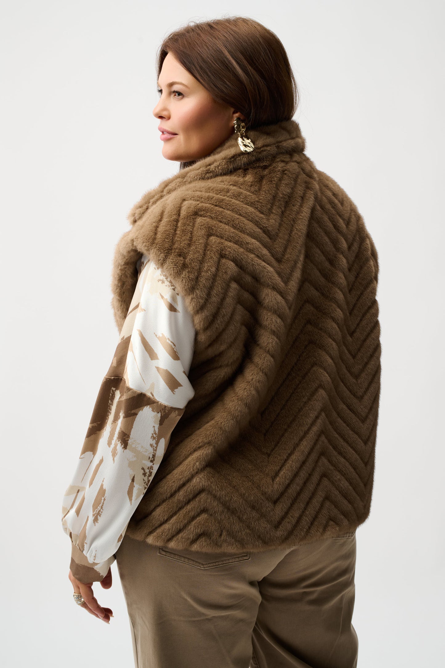 Joseph Ribkoff Chevron Faux Fur Mock Neck Vest