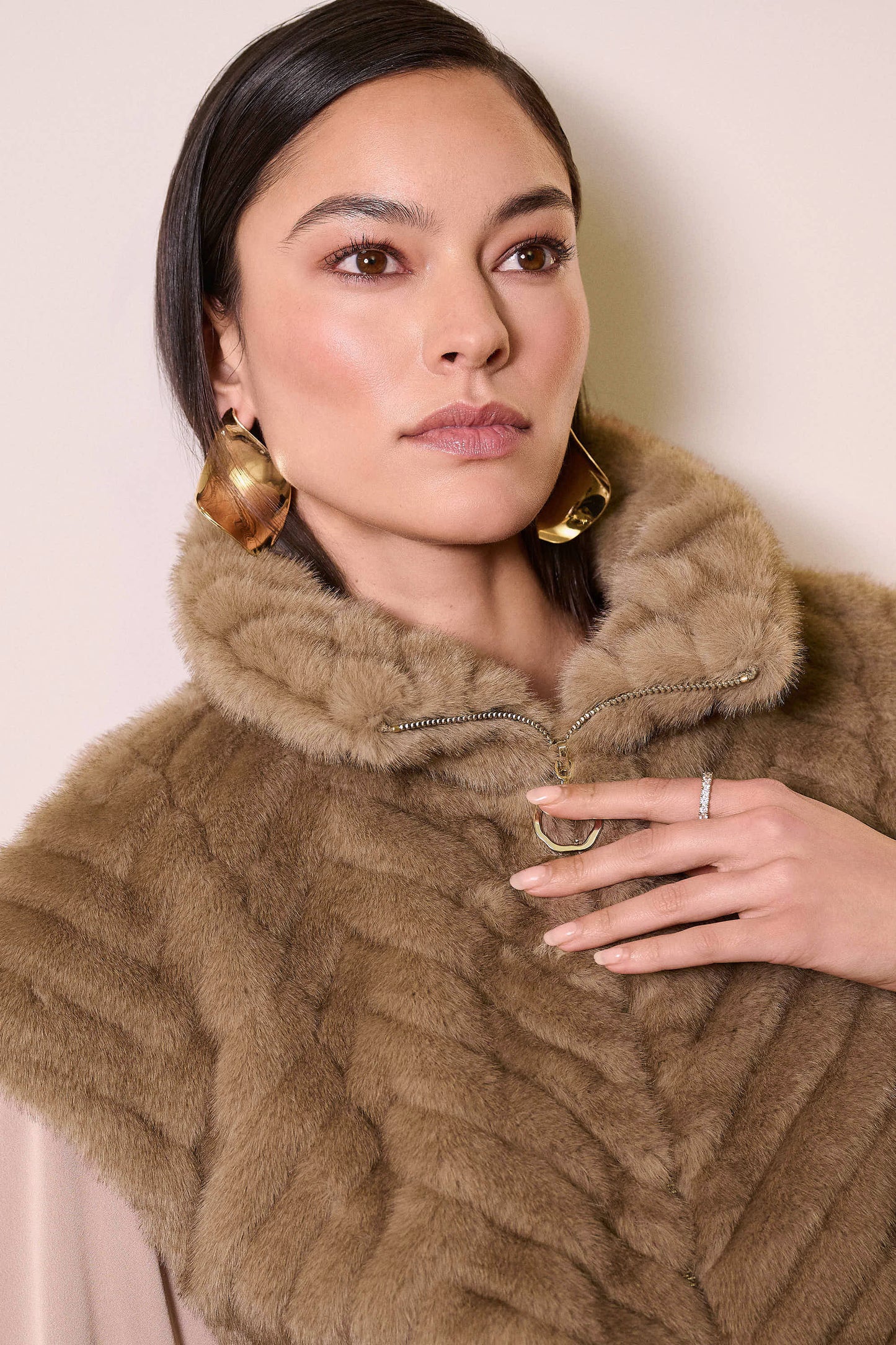 Joseph Ribkoff Chevron Faux Fur Mock Neck Vest