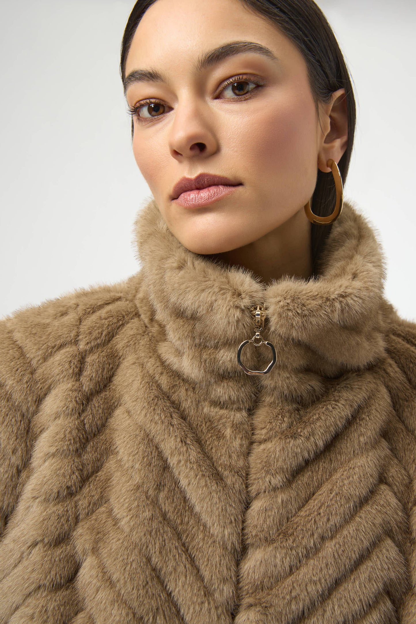 Joseph Ribkoff Chevron Faux Fur Mock Neck Vest