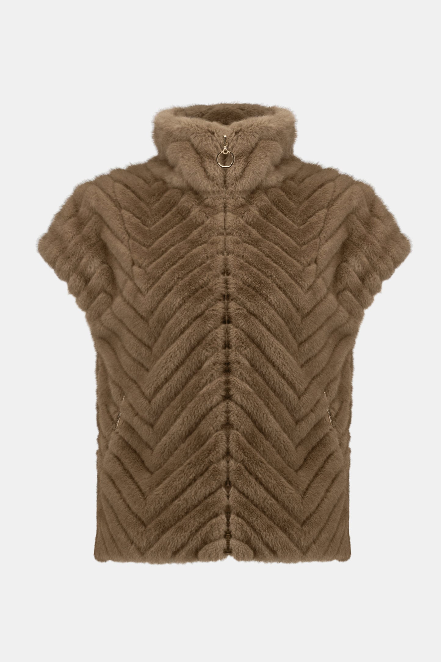Joseph Ribkoff Chevron Faux Fur Mock Neck Vest