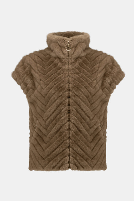 Joseph Ribkoff Chevron Faux Fur Mock Neck Vest