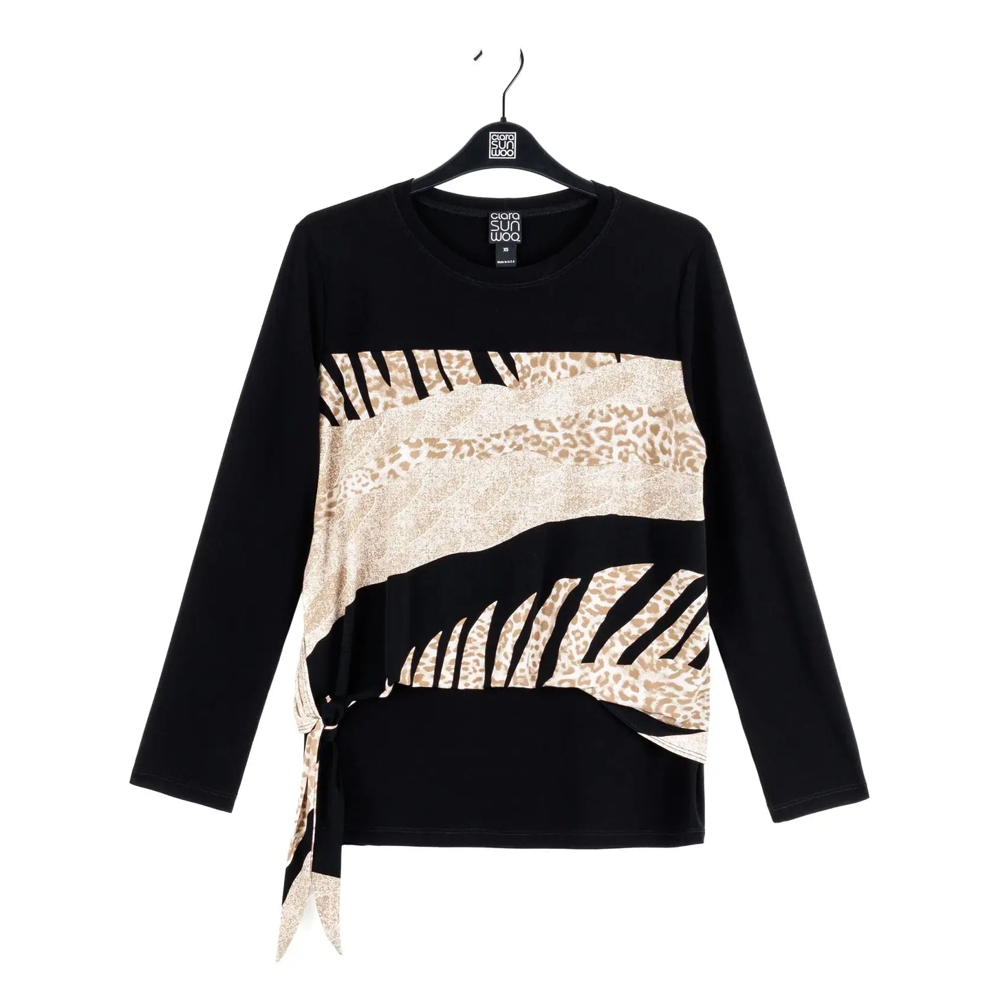 Clara Sunwoo - Blouson Overlay Side Tie Detail Top - Safari Patch: Beige/Black