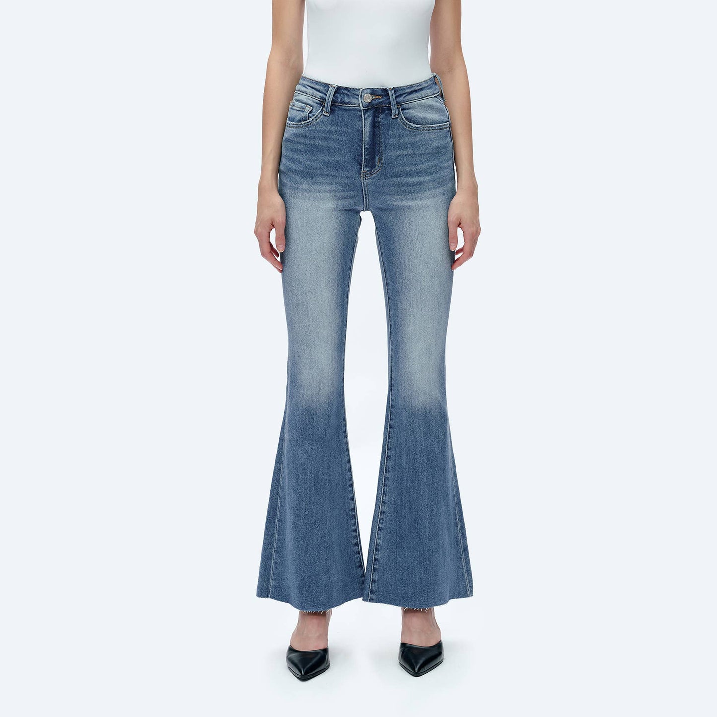 BAYEAS - HIGH RISE FLARE JEANS WITH RAW HEM FREEFALL