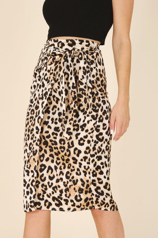 ONLINE ONLY! Satin leopard tie skirt