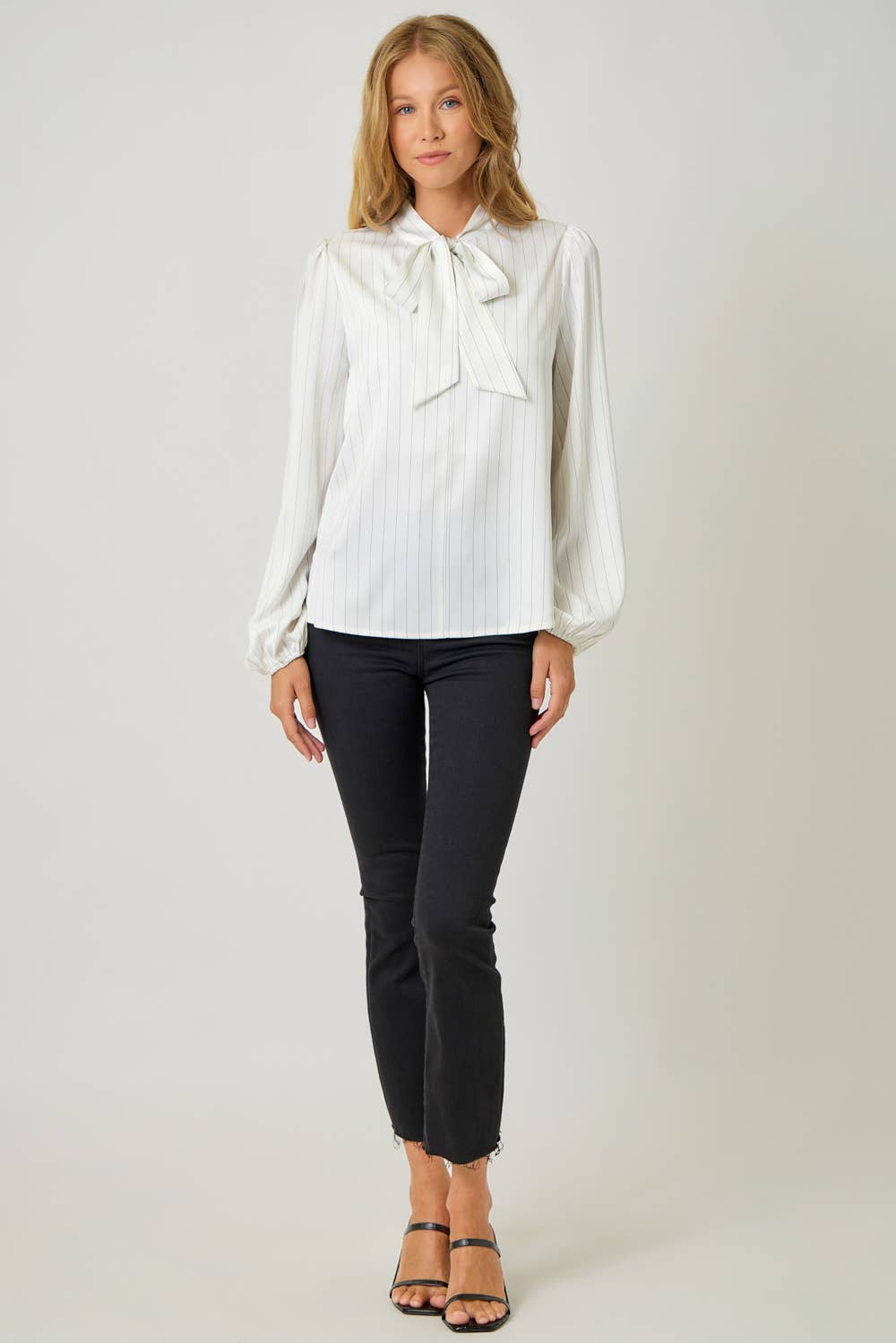 Ribbon Tie Stripe Shirt in Ivory
