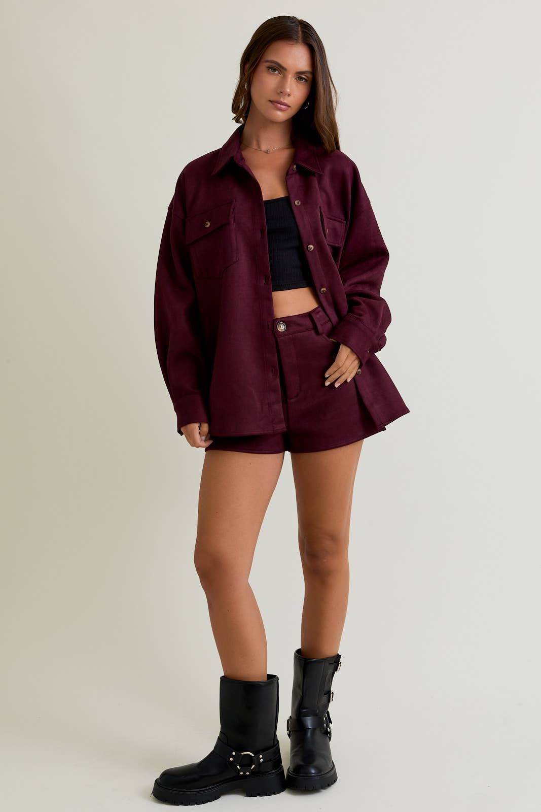 LE LIS - LONG SLEEVE COLLARED OVERSIZED SUEDE SHACKET
