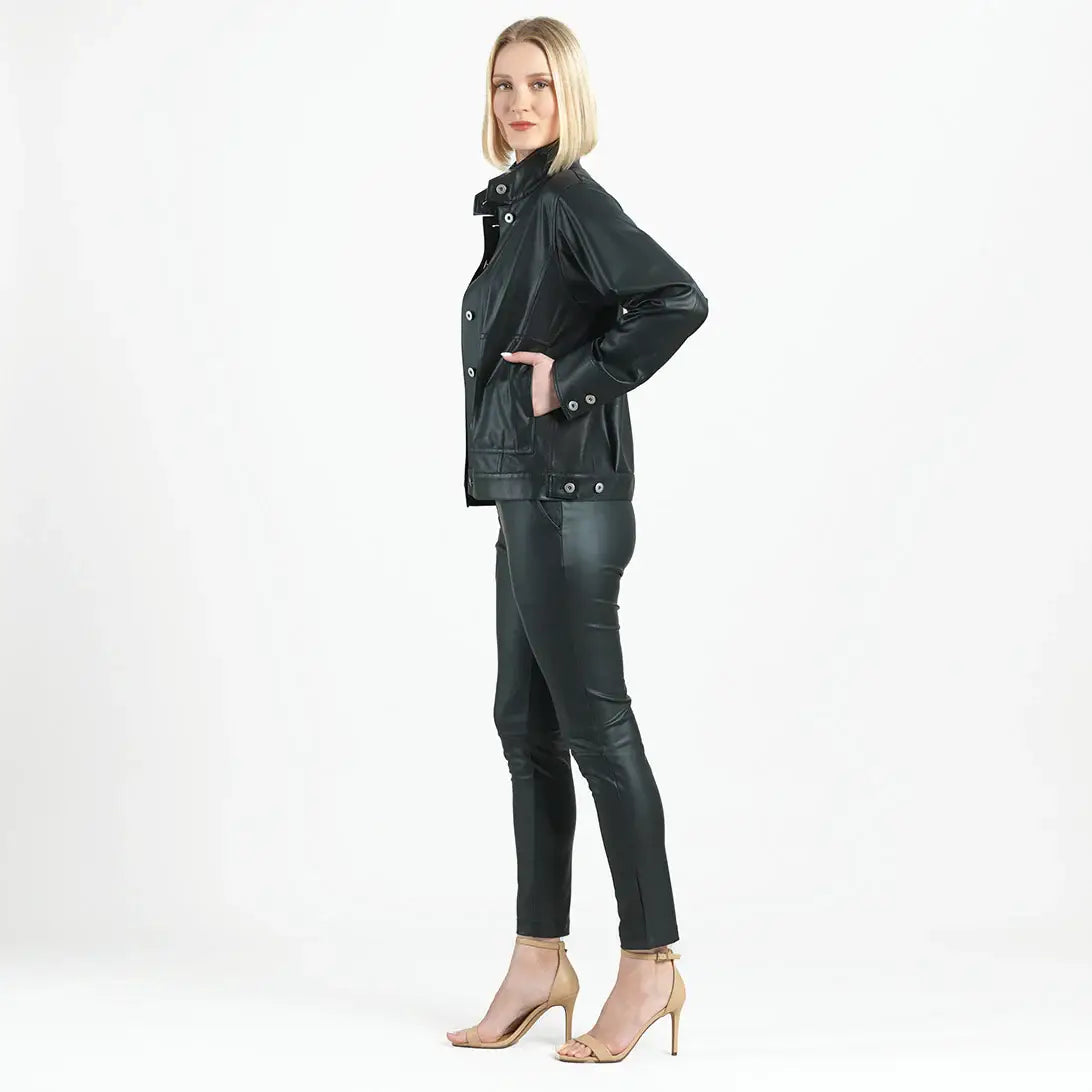 Clara Sunwoo - Liquid Leather ™ Button Closure Pocket Jacket: Black