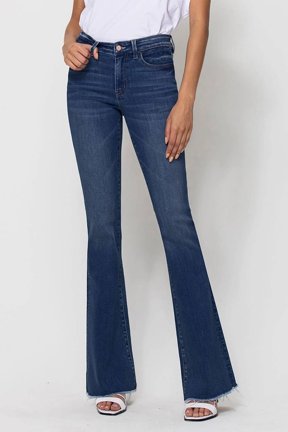 VERVET by FLYING MONKEY - MID RISE RAW HEM FLARE JEANS : WITTY